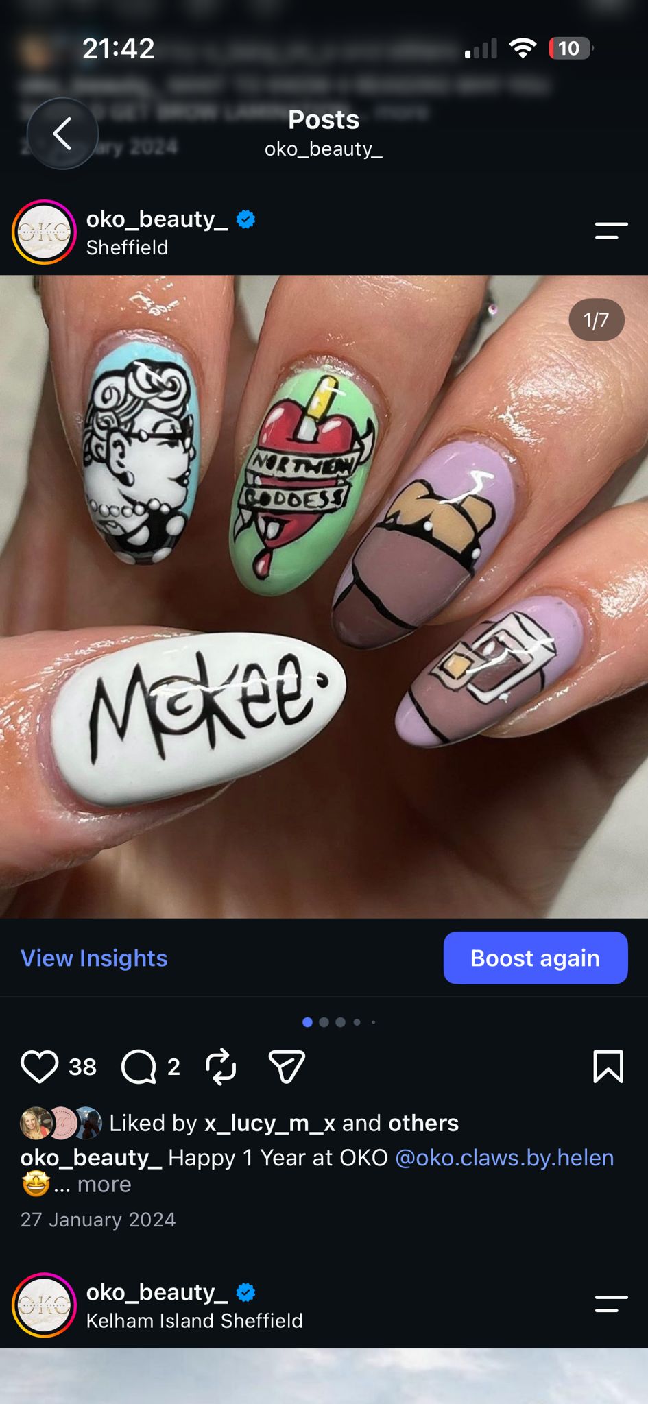 Detailed colourful custom nail art by OKO